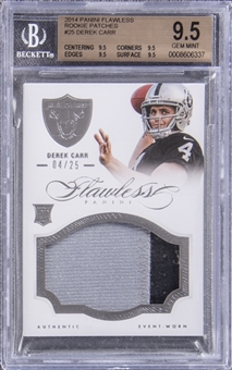 2014 Panini Flawless Rookie Patches #25 Derek Carr Rookie Card - (#4/25) - BGS GEM MINT 9.5
